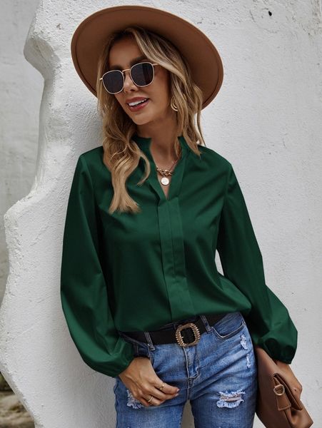

lantern sleeve press crease detail blouse x7mn#, White