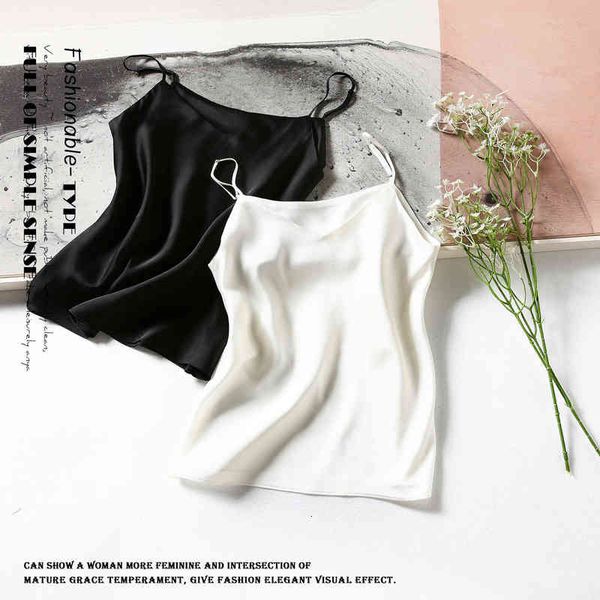 

women's tanks & camis summer simple silk blended suspender vest with adjustable shoulder strap v-neck versatile base coat gqxv, White