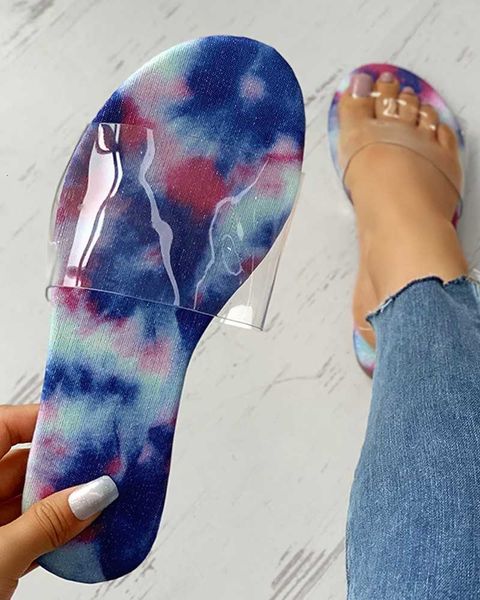 

slippers summer women outdoor flat peep toe platform tie dye pattern slider sandals mix color casual slides beach ladies shoes q4f, Black