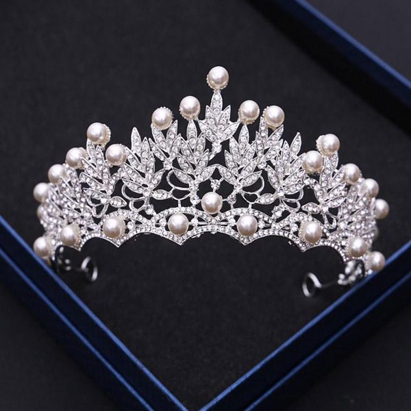 

hair clips & barrettes elegant wedding crown pearl bridal headpiece tiaras rhinestone leaves diadema princess tiara de noiva accessories, Golden;silver