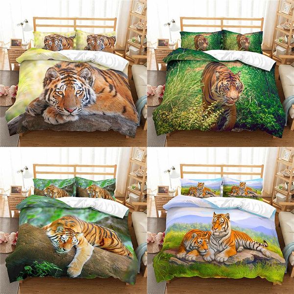 

bedding sets luxury 3d tiger print comfortable kids animal duvet cover pillowcase home textile single//king size bedclothes