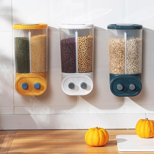 

storage bottles & jars wall mounted cereal dispenser moisture-proof plastic food box dry foods container organizer kitchen tools