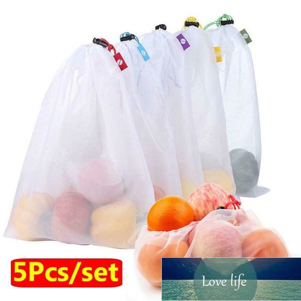 Aufbewahrungskörbe, 5 Stück, bunt, wiederverwendbare Obst- und Gemüsebeutel, Netzbeutel, für waschbare Mesh-Küche, Lebensmittelverpackung, Spielzeug, Kleinigkeiten