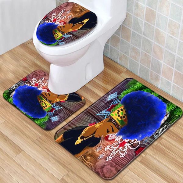 

bath mats modern fashion 3pcs/set bathroom mat set african girls anti slip coral fleece floor toilet rug