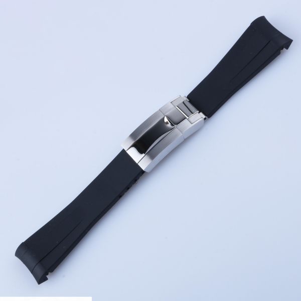 

20mm curved end watch band and silver polished clasp silicone black navy green orange red rubber watchband for rol strap sub gmt d1850122, Black;brown