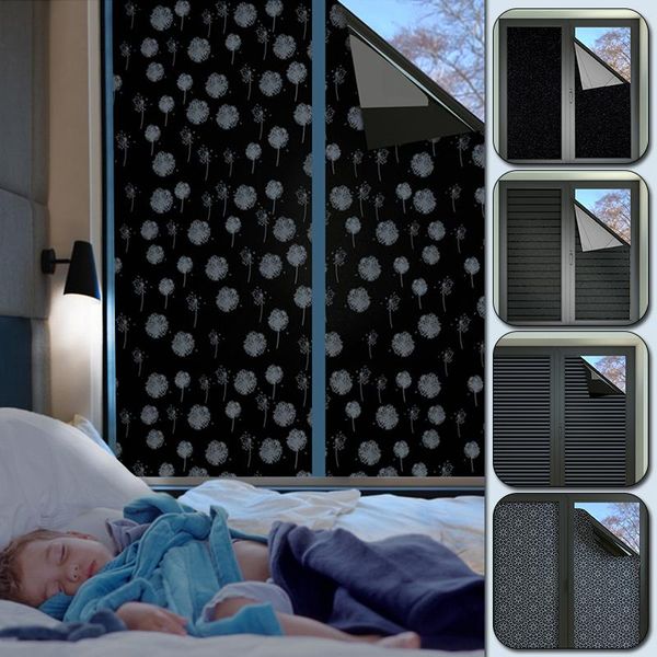 

window stickers removable 100% light blocking static total blackout film privacy room darkening black sticker 45x200cm
