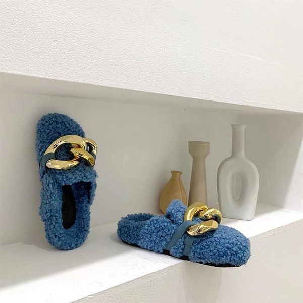 

flat heel chain mules round toe slippers shoes stylish women outdoor casual blun beach slides shose, Black