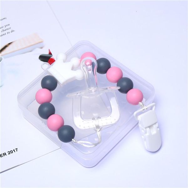 

pacifiers# baby personalize pacifier clip silicone beads star cat crown pendant chain + nipple chew teether toy holder