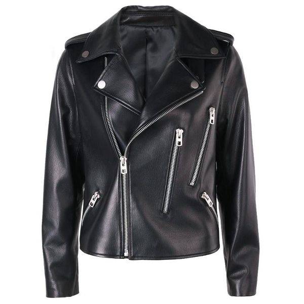 

women's leather & faux yoloagain women genuine jacket zippers black motorcycle ladies