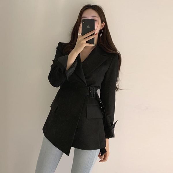 

women's jacket blazer spring feminino high waist lace up slim coat elegant office blazers vintage ladies korean jackets suits &, White;black