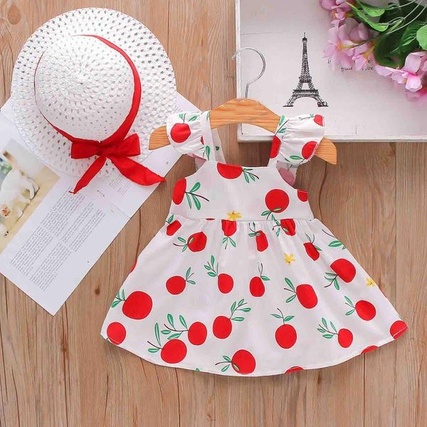 

girl's dresses toddler baby kids girls suspenders lemon print princess dress hat outfits clothes children clothing vestido, Red;yellow