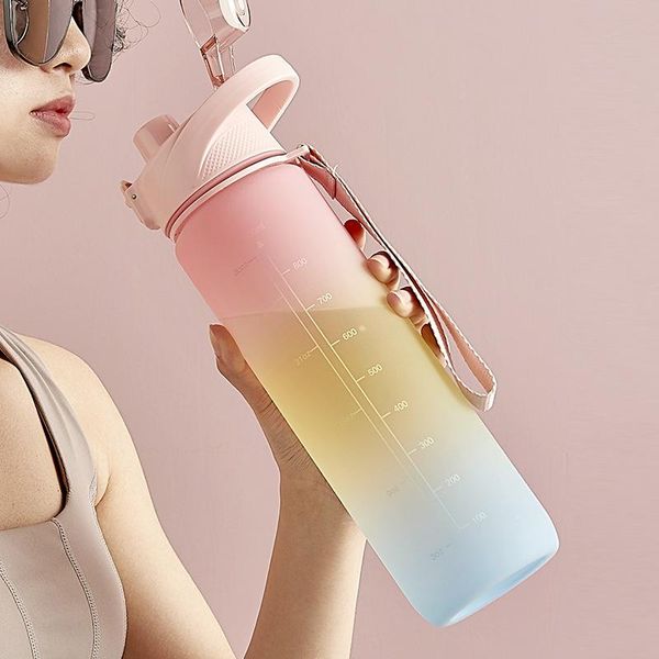 

water bottle 1000ml sports outdoor with straw plastic portable cup dinkware camping bike kitchen tools