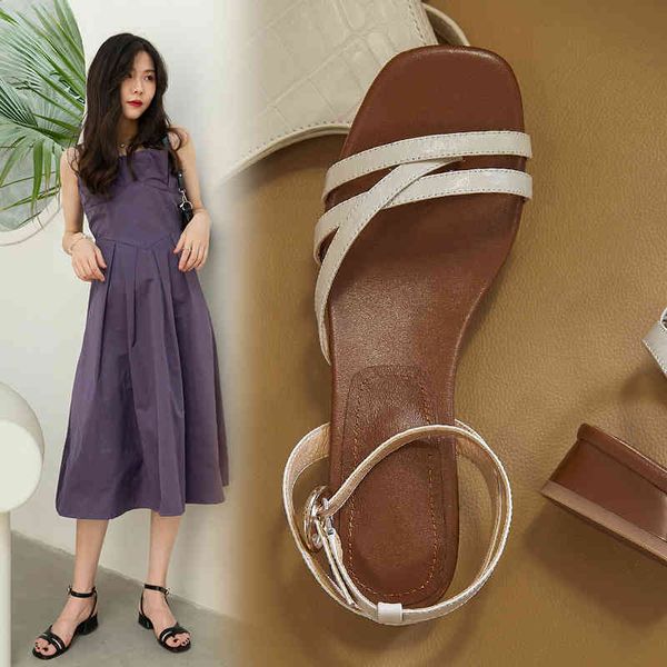 

slippers will see genuine leather woman shoes in a buckled form with thick square heel all-match slippers 3c2n, Black