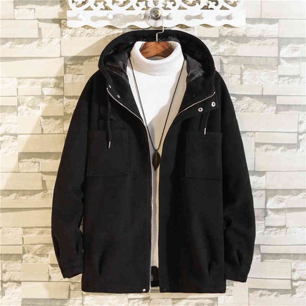 

men's jackets casual male jackets autumn and winter woolen matching vintage black khakis hip korean jacket with hoodie clothes a0a, Black;brown