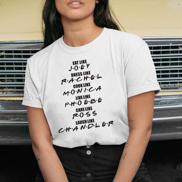 

women's t-shirt letter printed friends tv show women t shirt eat like joey dress rachel tshirts short sleeve graphic tees ropa mujer, White