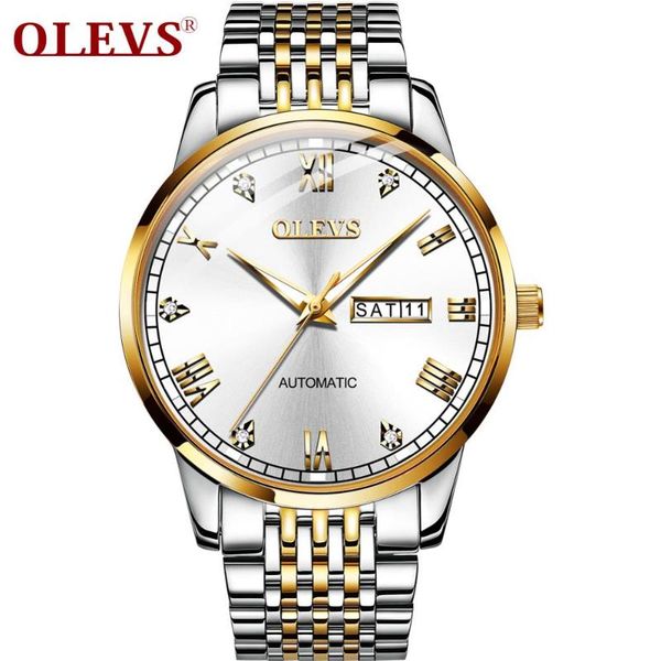 

men mechanical wristwatches diamond men's stainless steel watch chronograph gold calendar luminous, Slivery;brown