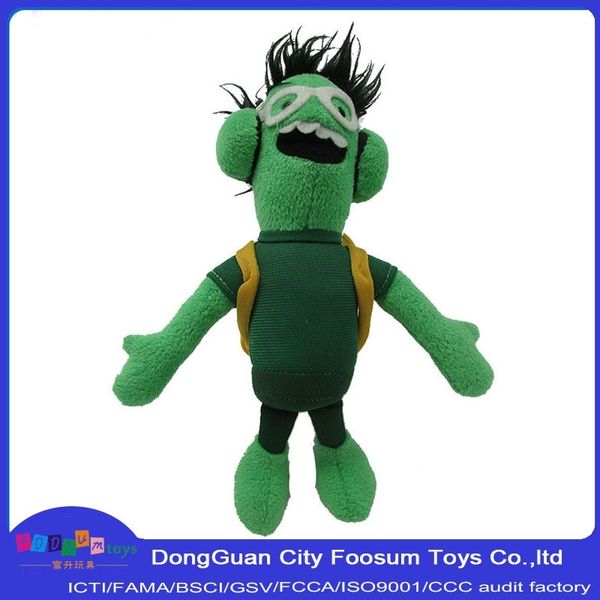 

selling toy backpack long hair green wearing glasses puppet doll dongguan icti