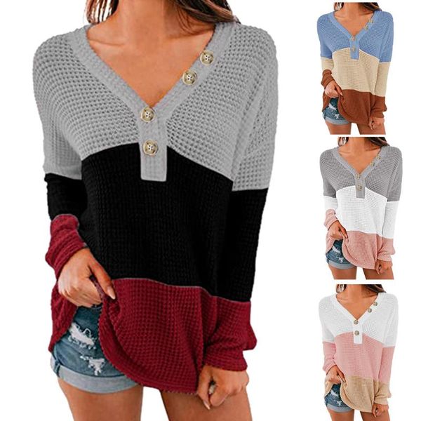 

women's sweaters fashion color-block knitted sweater casual autumn winter v-neck loose pullover ladies female women long sleeve blusas, White;black