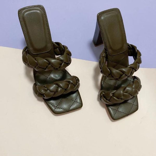 

slippers thin high heels gladiator sandals casual shoes 2021 women comfortable soft leather weave female summer fashion, Black