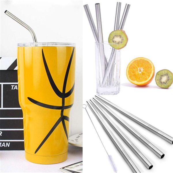 

drinking straws 4 in 1 reusable stainless steel straw metal straight curved with cleaner brush kit home bar drinkware
