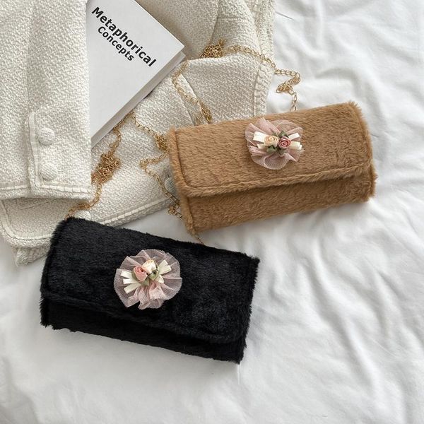 

evening bags women shoulder silk flower pure color crossbody bag ladies fashionable autumn winter small chain handbag