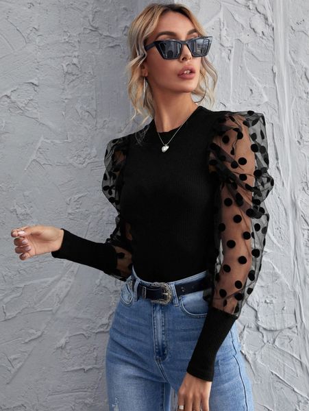 

dobby mesh sleeve rib-knit 66cc#, White
