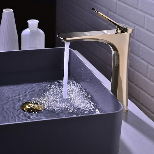 

original design brass bathroom sink faucet single hole gold basin mixer tap tall fashion copper faucets