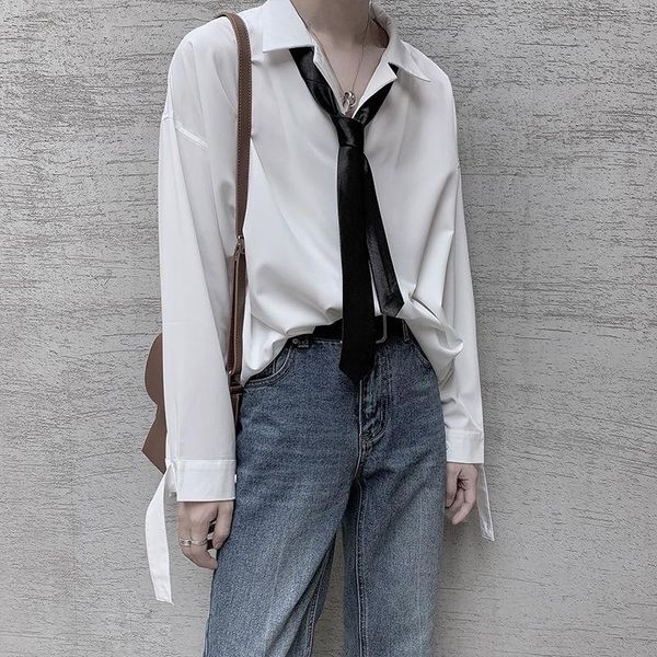 

men's dress shirts shirt fashion solid color business casual men streetwear wild loose long sleeve mens -2xlkorean style, White;black