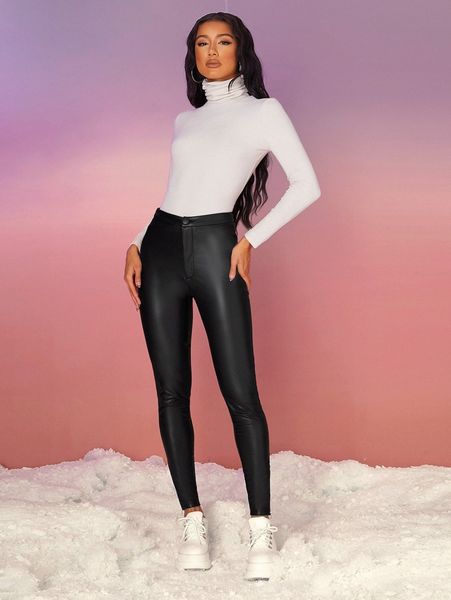 

pu leather skinny pants x3vt#, Black;white