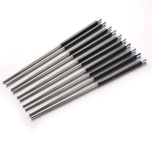 

pair silver iron alloy non-slip chopsticks home el restaurant portable