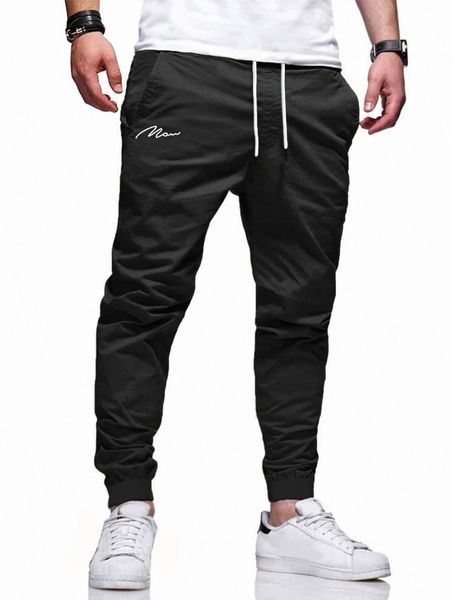 

men letter graphic drawstring pants d5gl#, Black