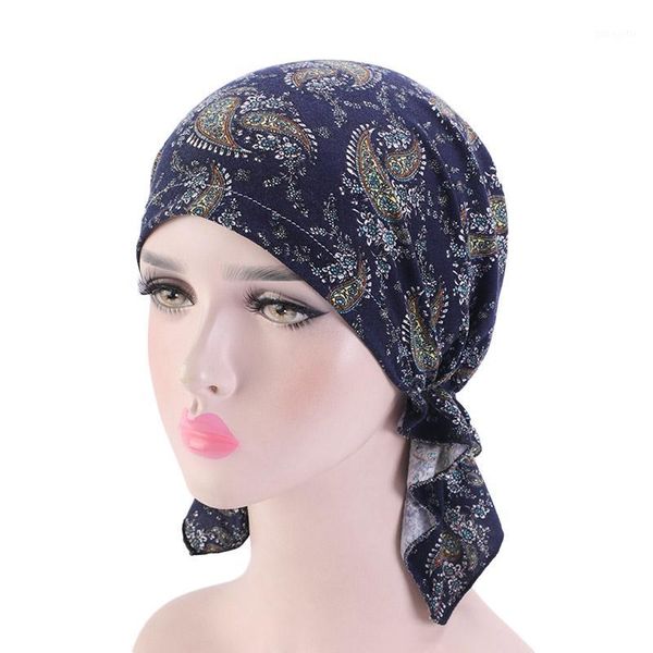 

cotton chemo hat pre-tied print head wear for women muslim headwrap hair loss cancer beanies caps accessories1