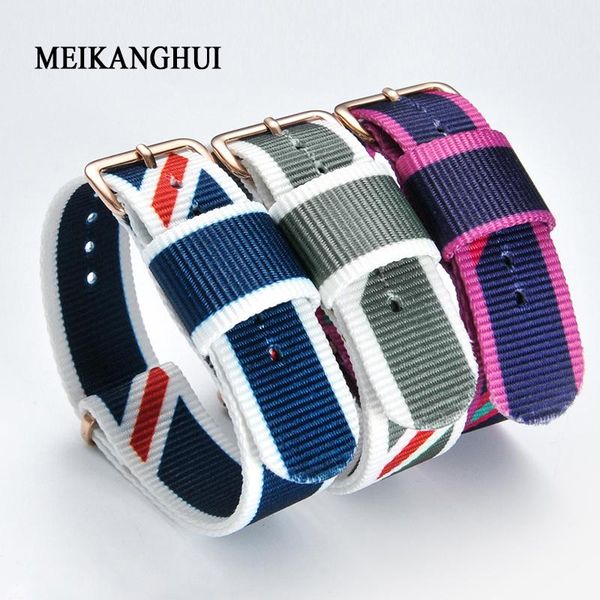 

watch bands 14 18 20mm watchband army sports fabric nylon band accessories buckle belt strap, Black;brown