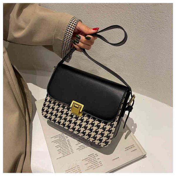 

handbags bags meimu autumn and winter women's 2021 fashion lattice small square simple ins one shoulder messenger bag, Black;red