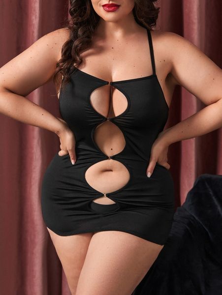 

plus solid cut-out dress g4dd#, Black;white