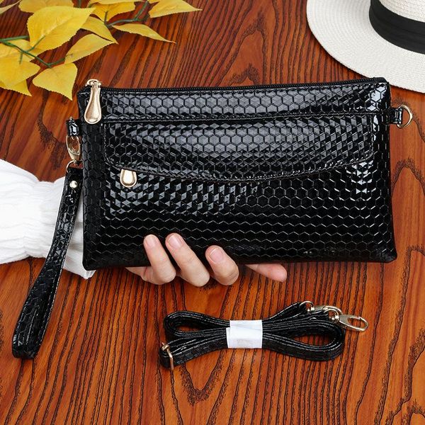 

wallets patent leather women wallet zipper multifunction wristlet clutch bag handbag lady phone pocket ladies carteras, Red;black