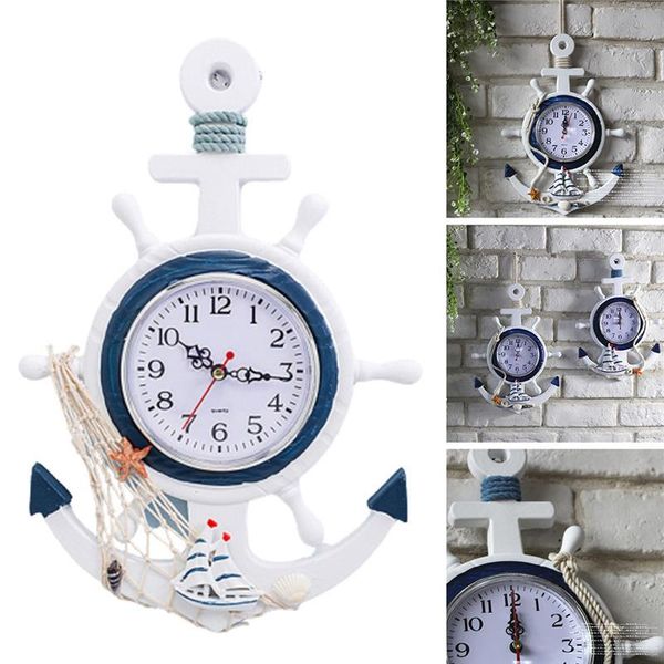 

wall clocks clock wood nautical ship wheel rudder steering beach sea theme hanging decoration anchor for bedroom