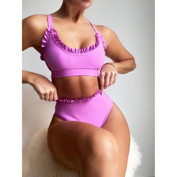

women's swimwear high waisted bikini set push up swimsuits for women ruffle swimming suits beachwear bathing suit biquini, White;black