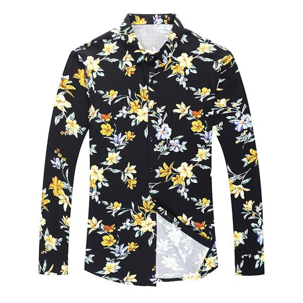 

mens fashion printing shirts autumn male long sleeve floral printed clothes casual dress, White;black