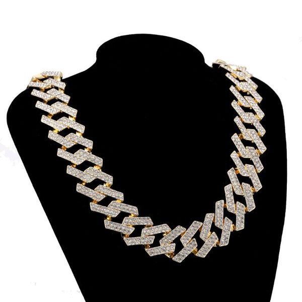 

pendant necklaces 20mm men hip hop chain necklace pave setting rhinestone male hiphop iced out bling rhombus cuban chains fashion jewelry, Silver