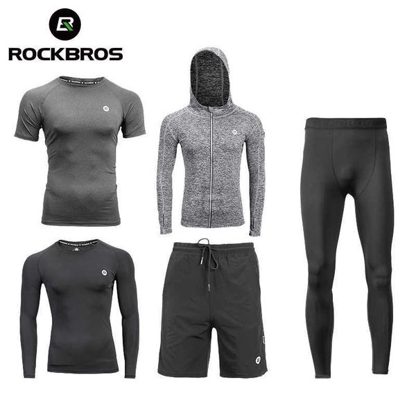 

rockbros running sets gym sportswear suit fitness t-shirt shorts sports training clothes breathable jogging pants men sweatpants 211006, Gray