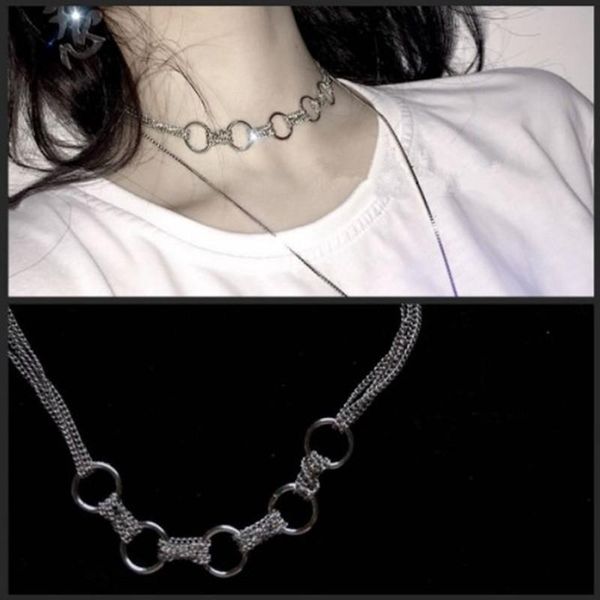 

harajuku alloy metal o round muti pendant chain chokers necklace gothic hip hop gift collares mujer 35+10cm chains, Silver
