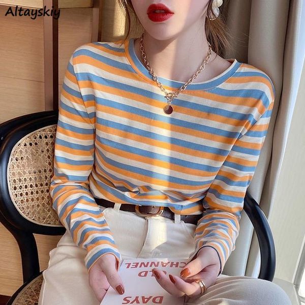 

long sleeve t-shirts women stripped design fashion korean style harajuku vintage all-match streetwear mujer autumn women's t-sh, White