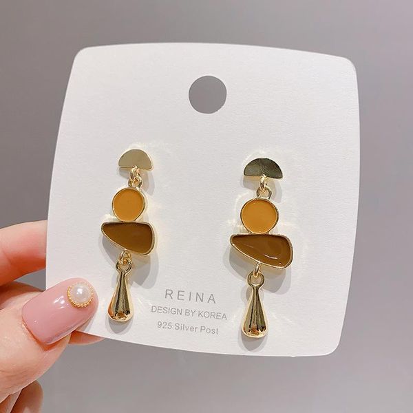 

french web celebrity temperament water drop s925 silver needle oil female earrings stud, Golden;silver