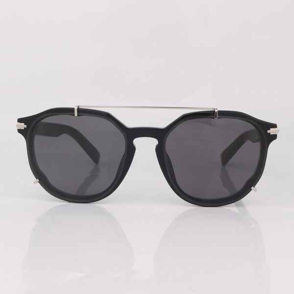 

sunglasses round black frame for men grey lenses double bar, White;black