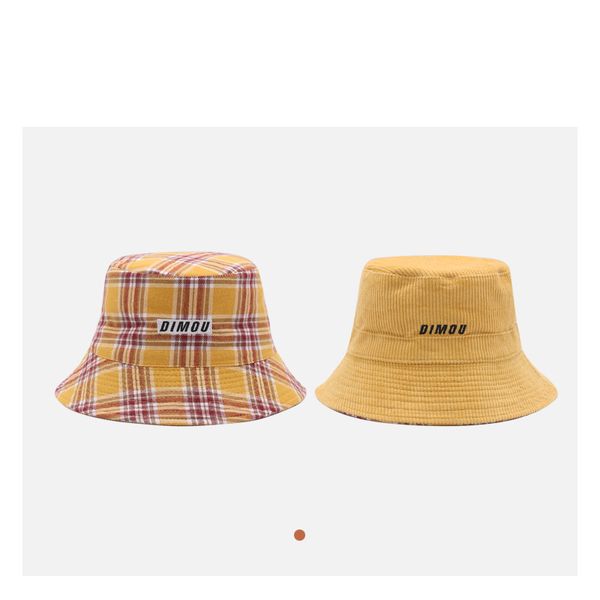 

autumn winter corduroy letter embroidery double-sided lattice fisherman for men women versatile leisure basin hat sun, Blue;gray
