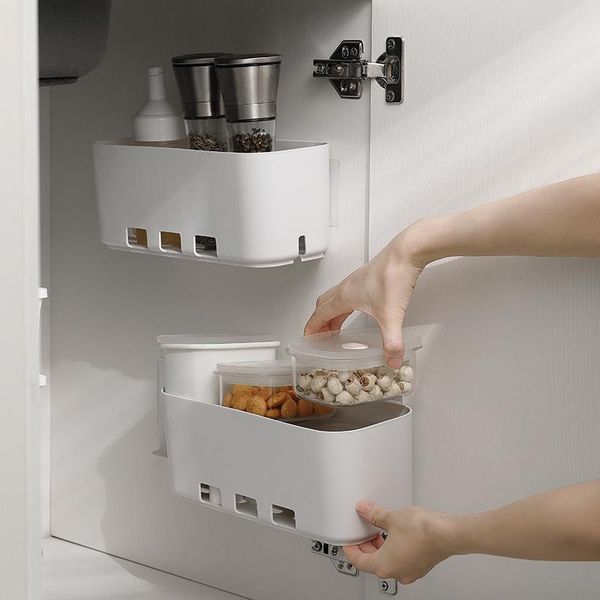 

drawer type storage rack retractable hole and slit pull box wall hanging kitchen cabinet for home & organization