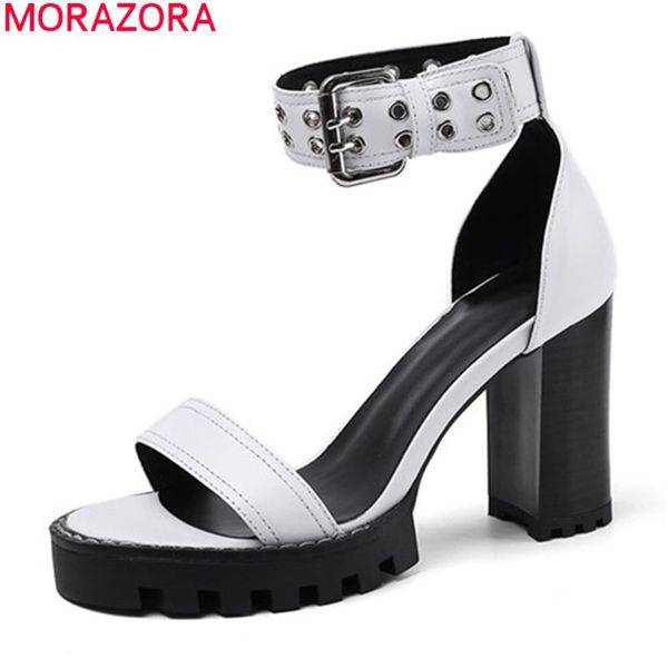 

big size 34-42 high heels shoes genuine leather fashion women pumps summer buckle platform sandals, Black