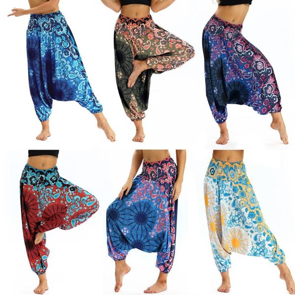 

yoga outfit women's product flower digital printing high waist fitness loose casual bloomers autumn