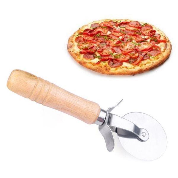 

baking & pastry tools round pizza cutter stainless steel wooden handle dough cut tool kitchen
